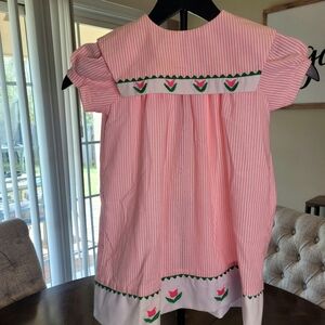Pink Vintage Striped Girls' Dress with Tulip Trim size 4T